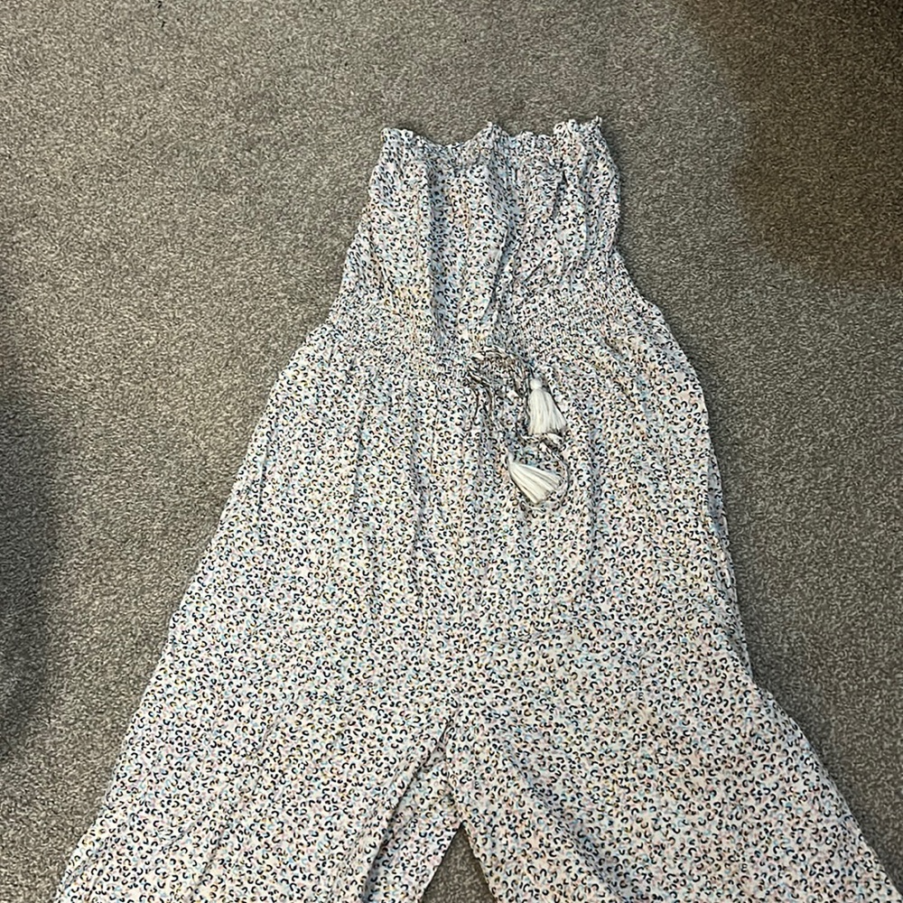 Wide leg strapless jumpsuit from TJmaxx. Colorful leopard print!